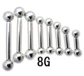 ＳＳ　サージカルステンレス　ストレートバーベル【８Ｇ】(６〜３２)ｍｍ　ボディピアス　★ネコポス翌日３００円★