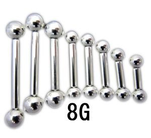 画像1: ＳＳ　サージカルステンレス　ストレートバーベル【８Ｇ】(６〜３２)ｍｍ　ボディピアス　★ネコポス翌日３００円★