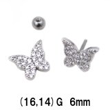 画像: ＳＳ　サージカルステンレス　キラキラストーン蝶ピアス　大【１６Ｇ　１４Ｇ】６ｍｍ　ボディピアス　★ネコポス翌日３００円★