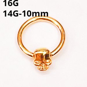 画像: １８ＧＰ １８金ゴールド　スカルヘッドのキースリング　CBRビーズリング　【１６Ｇ、１４Ｇ】１０ｍｍ　ボディピアス　★ネコポス翌日３００円★